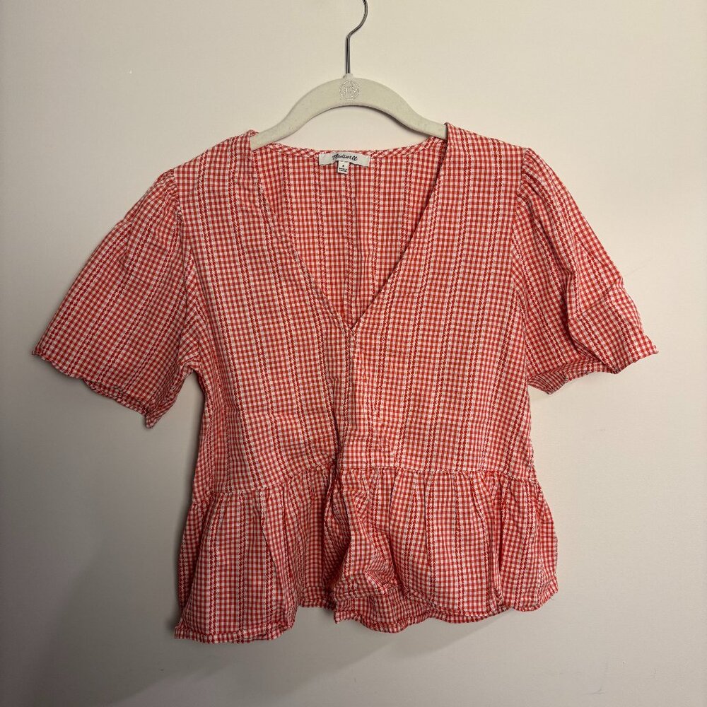 Madewell red white plaid blouse Small